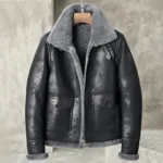 Black B3 Bomber Flying Shearling Leather Jacket - Mauve Tree - Image 3