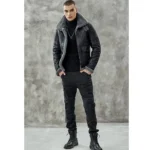Black B3 Bomber Flying Shearling Leather Jacket - Mauve Tree - Image 4
