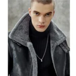 Black B3 Bomber Flying Shearling Leather Jacket - Mauve Tree - Image 6