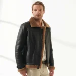Refined Black B3 Men Real Shearling Jacket  - Mauve Tree - Image 4