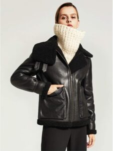 Women Moto B3 Sheepskin Shearling Jacket - Mauve Tree - Image 2