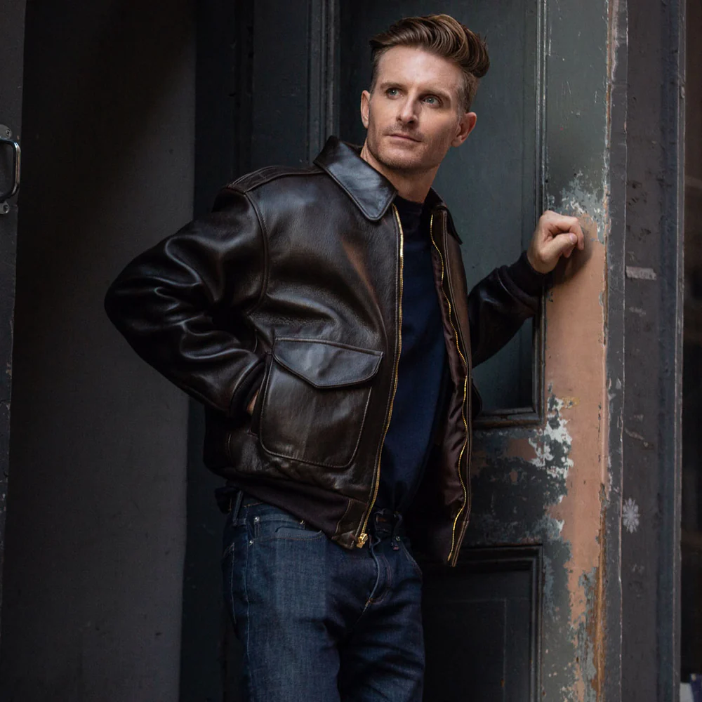 Z2011A-100-MISSION-DANIELD-1080 A-2 Pilot Leather Jacket Brown Men | MauveTree - Image 1