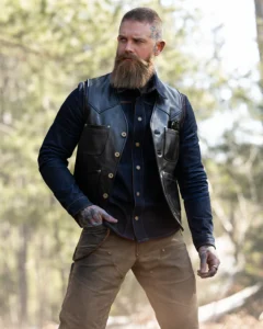 men's black leather vest