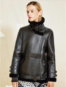 ghosted women black oversized shearling leather jacket