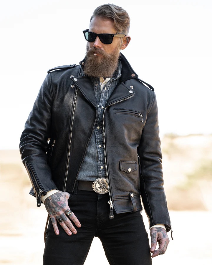 black-mauvetree-men-leather-jacket-fashion Vintage Moto Black Leather Jacket - MauveTree - Image 1