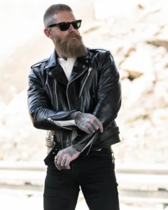fitted moto style biker black leather jacket mauvetree