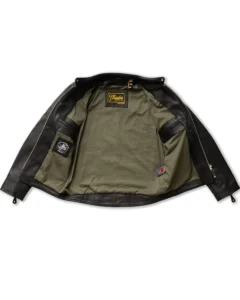 men black racer leather jacket with green inner mauvetree
