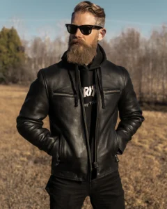 fitted black leather racer jacket mauvetree