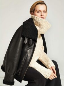 Women Moto B3 Sheepskin Shearling Jacket - Mauve Tree - Image 3