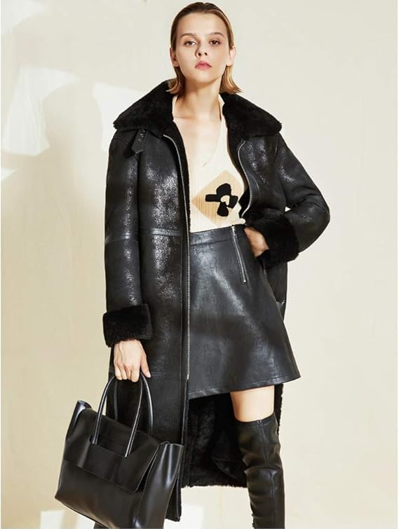 women black shearling long coat