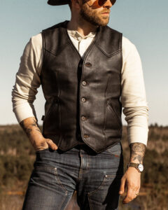 fitted comfortable black leather vest mauvetree