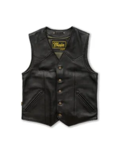 black leather vest with green inner viscose mauvetree