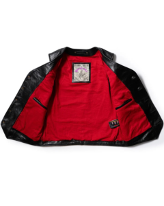 stylish red inner lining, black leather vest
