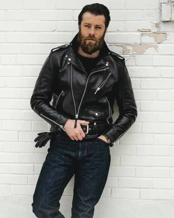 Men Black Moto Motorcycle Leather Jacket MauveTree