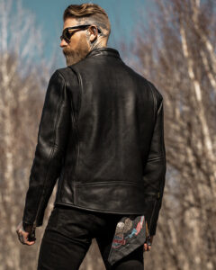 fashionable stylish trendy black motorcycle leather jacket mauvetree