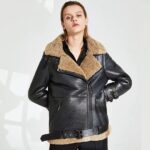 boujee women style shearling fur leather jacket