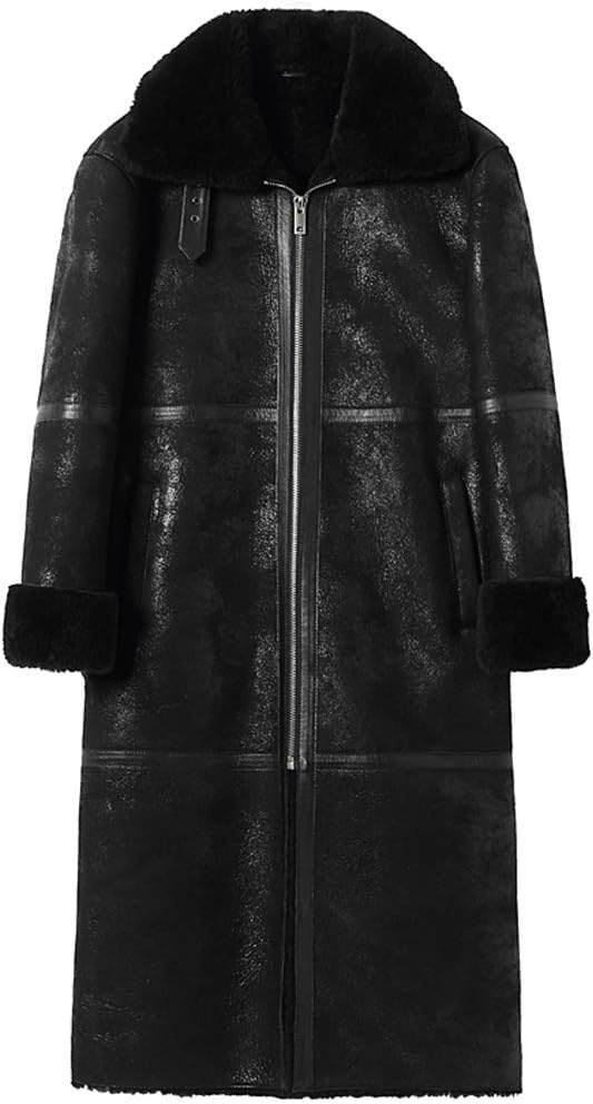 real black shearling leather coat