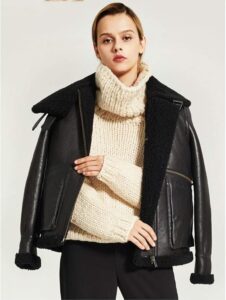 Women Moto B3 Sheepskin Shearling Jacket - Mauve Tree